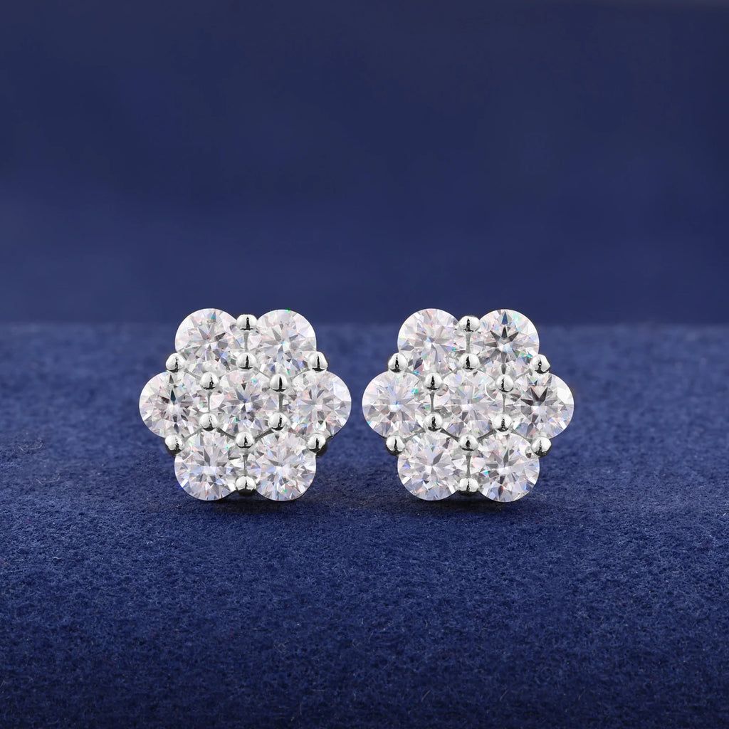 Moissanite Flower Stud Earrings - 10mm