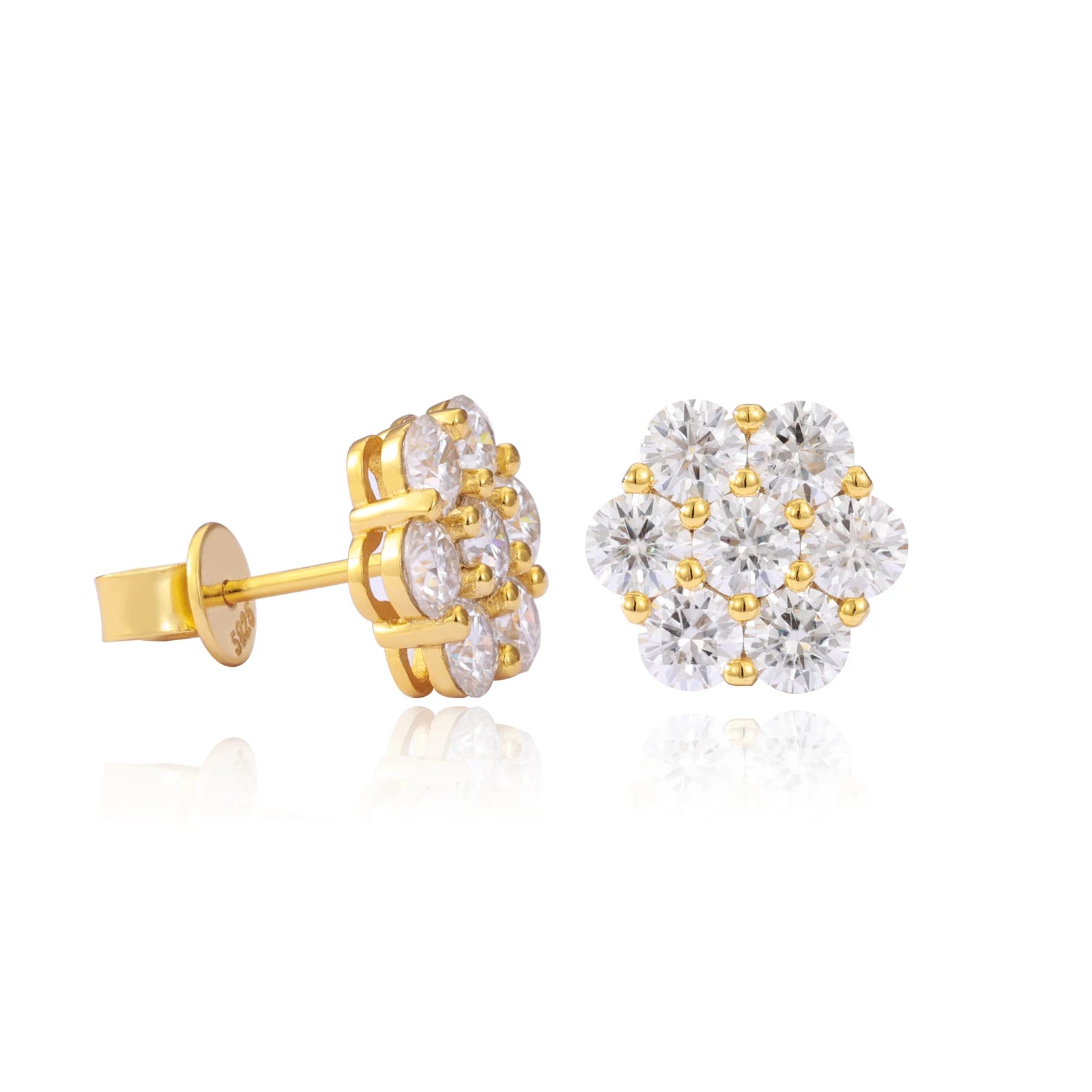 Moissanite Flower Stud Earrings - 13mm