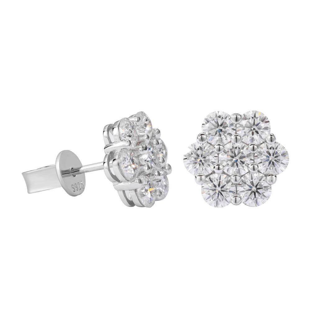 Moissanite Flower Stud Earrings - 11mm