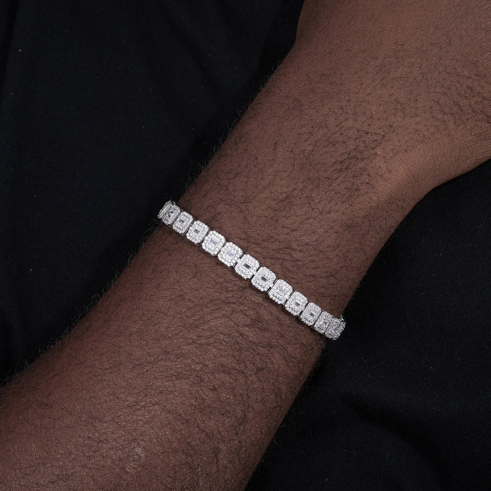 Moissanite Baguette Clustered Tennis Bracelet - 7.5mm